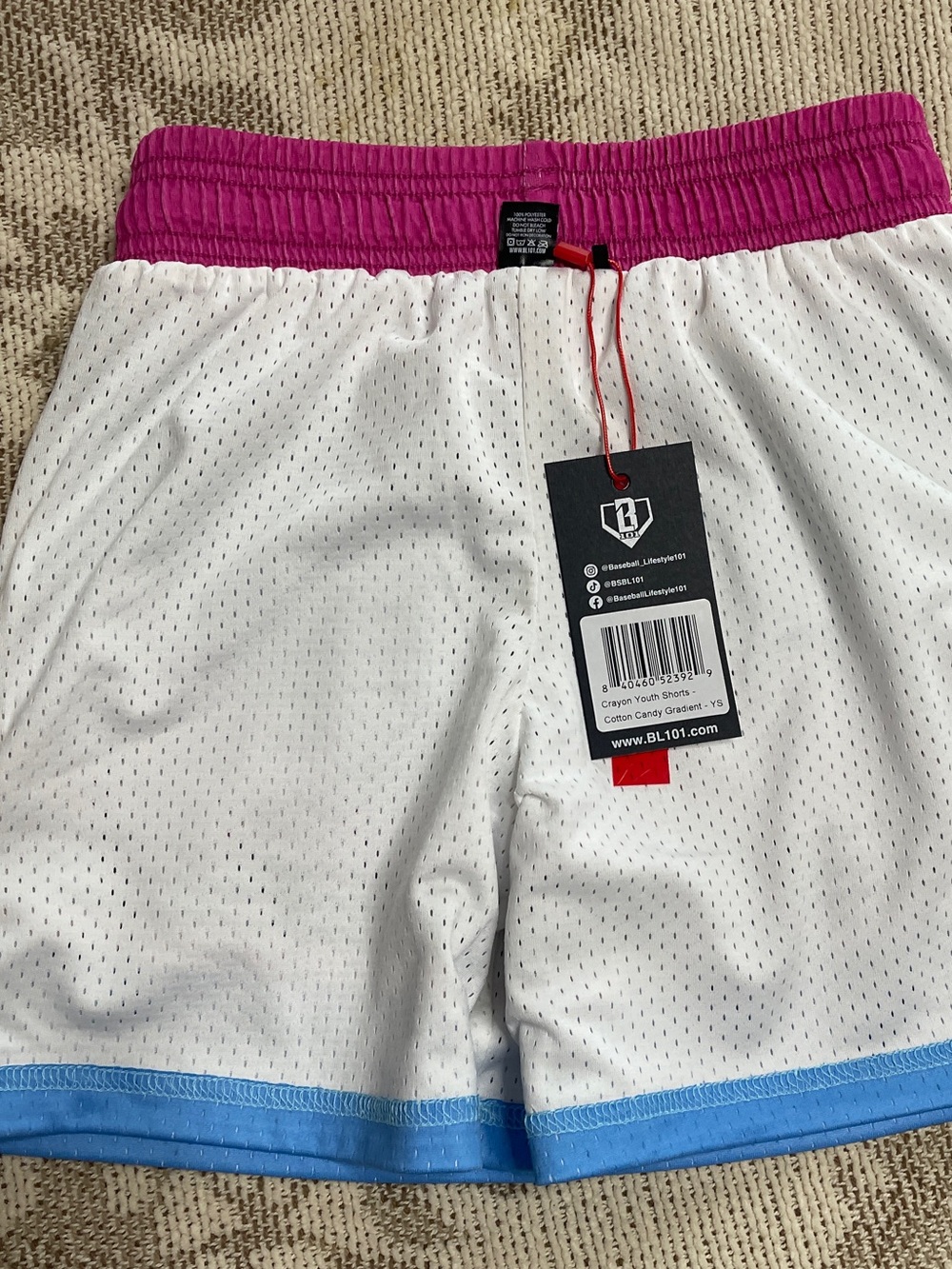 Cotton Candy Gradient Kids Shorts - Pink/Blue Youth Small YS BBL101 NWT - Picture 6 of 6